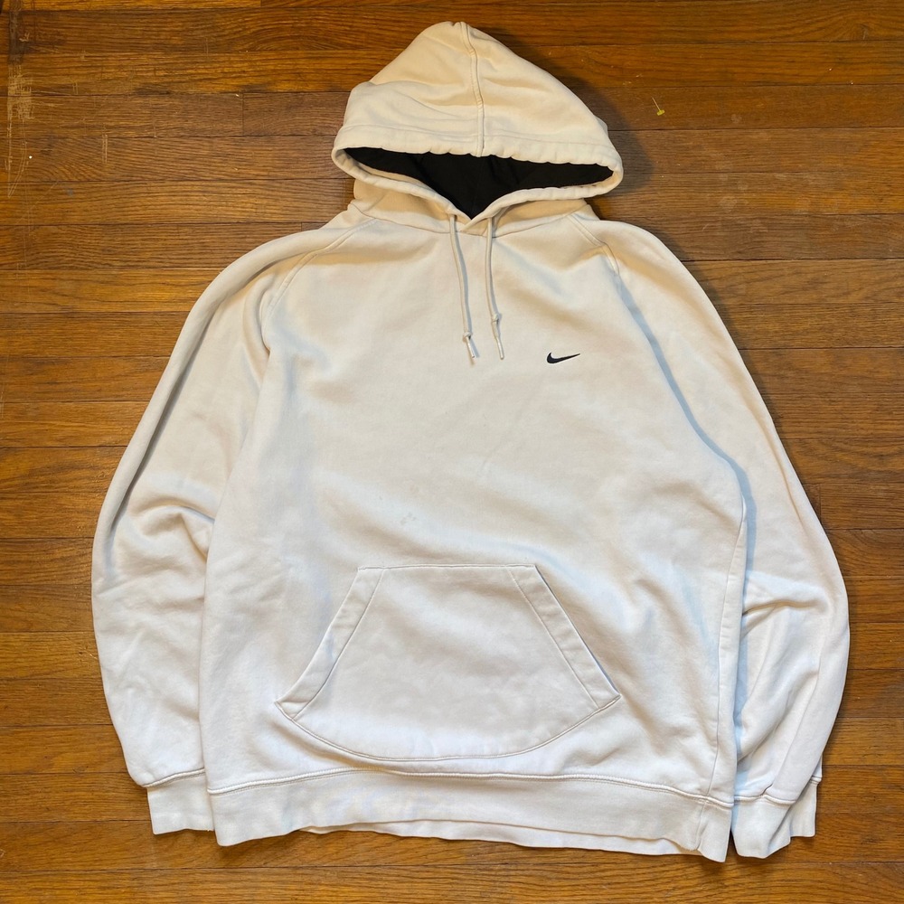2000s Nike Mens XL Pullover Hoodie Creme Black Embroidered Swoosh Y2K‎